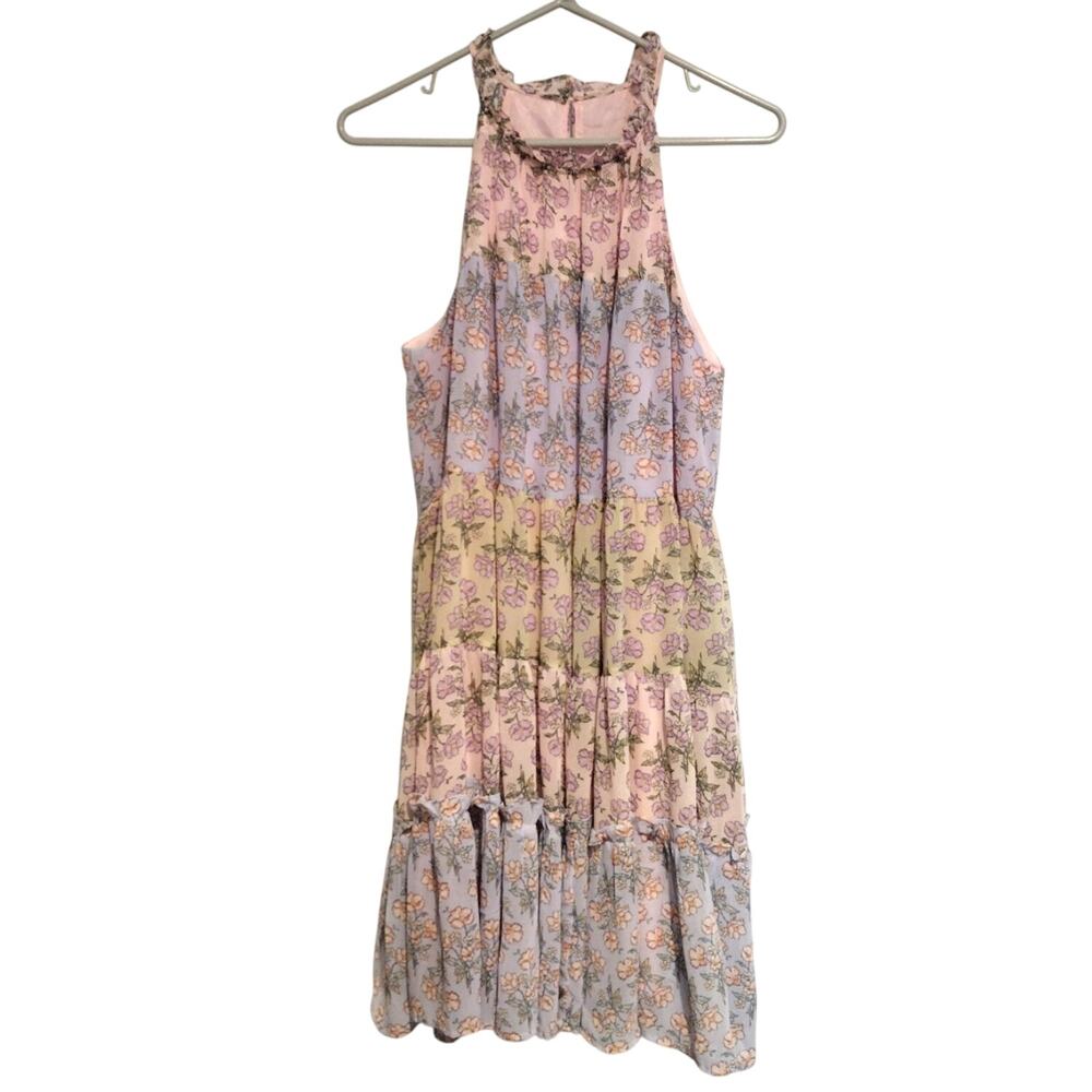 Juliana's Medium Halter Neck Floral Dress Pastel Tiered Midi Flowy Summer Beach